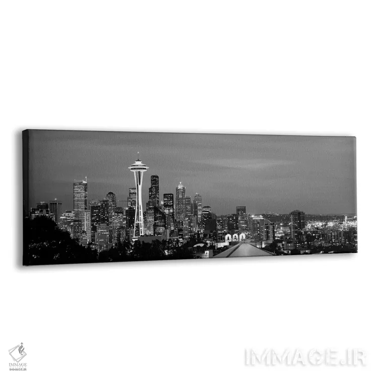 تابلو دکوراتیو "آسمان خراش ها در یک شهر که شب ها روشن است، اسپیس نیل… اثر پانورامیک ایمجز - نمای پرسپکتیو محصول