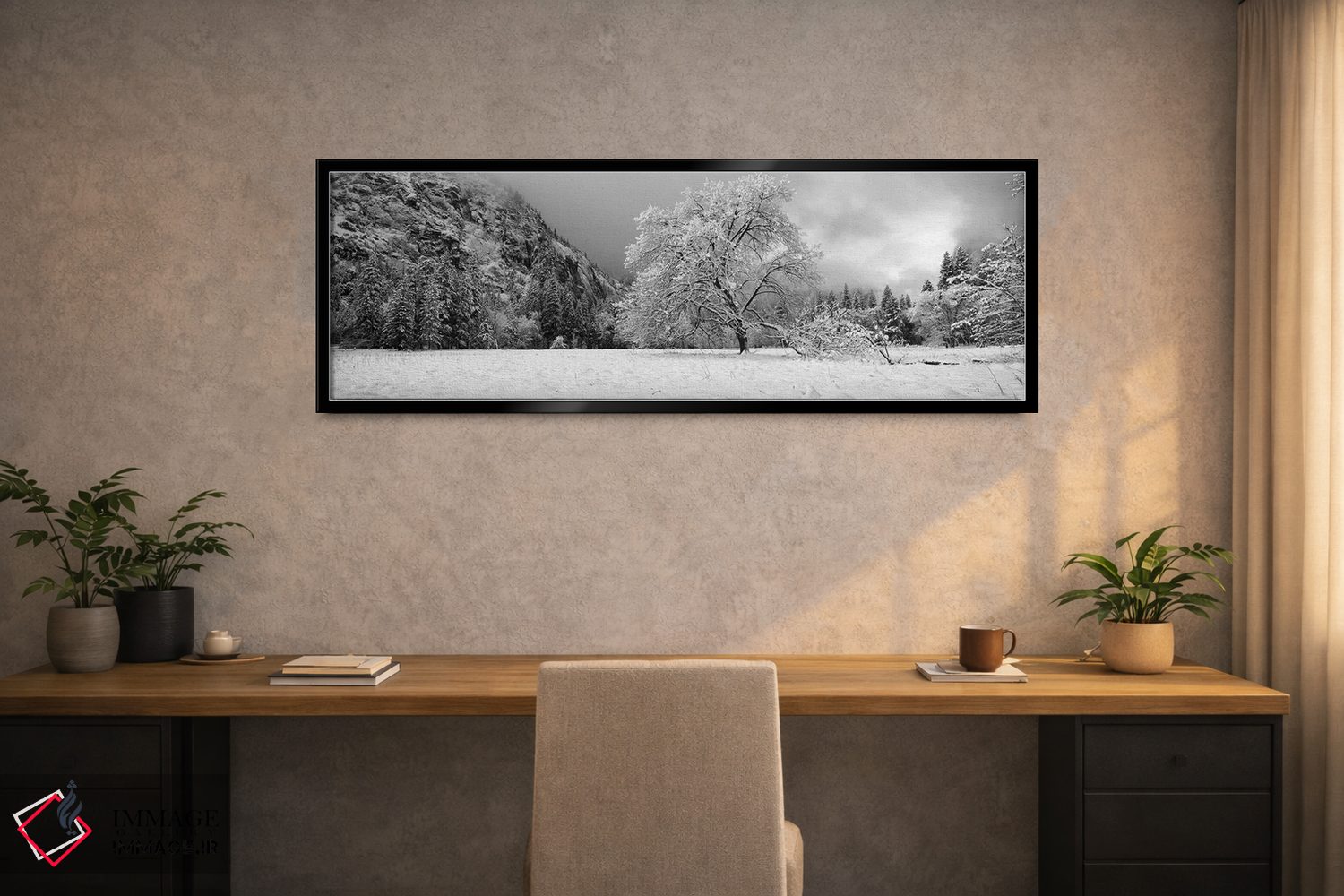 تابلو دکوراتیو "درخت بلوط پوشیده از برف در یک دره، پارک ملی یوسمیتی، ک… اثر پانورامیک ایمجز - D2B
