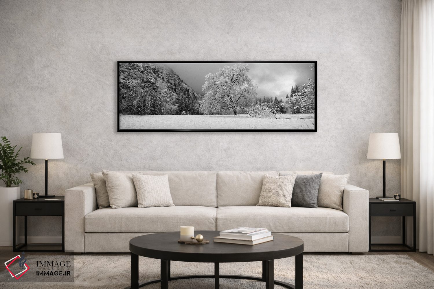 تابلو دکوراتیو "درخت بلوط پوشیده از برف در یک دره، پارک ملی یوسمیتی، ک… اثر پانورامیک ایمجز - D6B