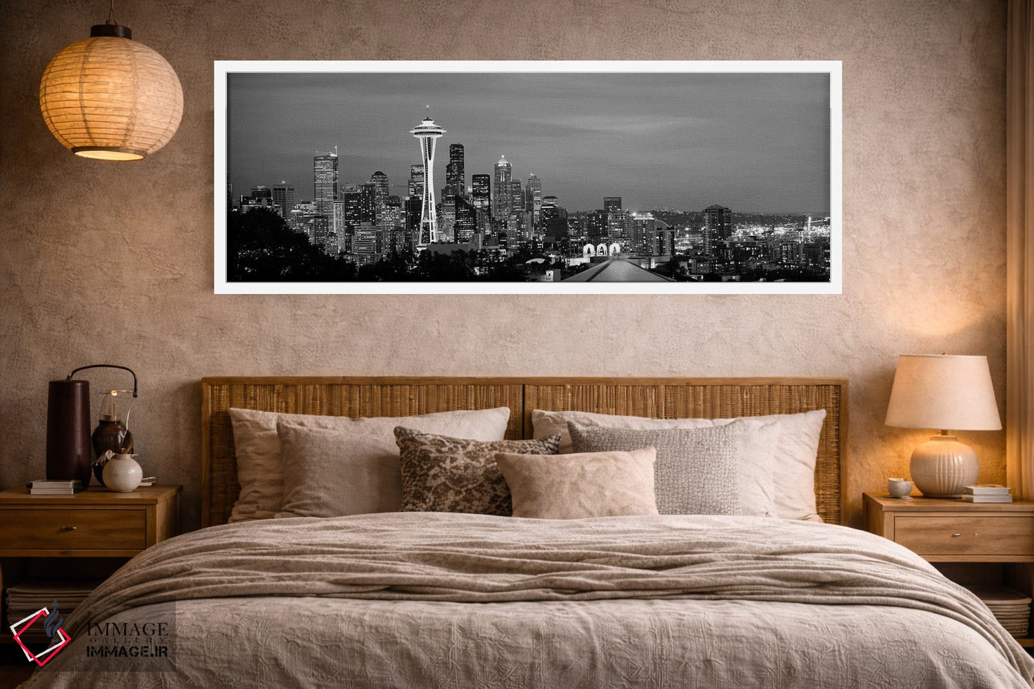 تابلو دکوراتیو "آسمان خراش ها در یک شهر که شب ها روشن است، اسپیس نیل… اثر پانورامیک ایمجز - D4W