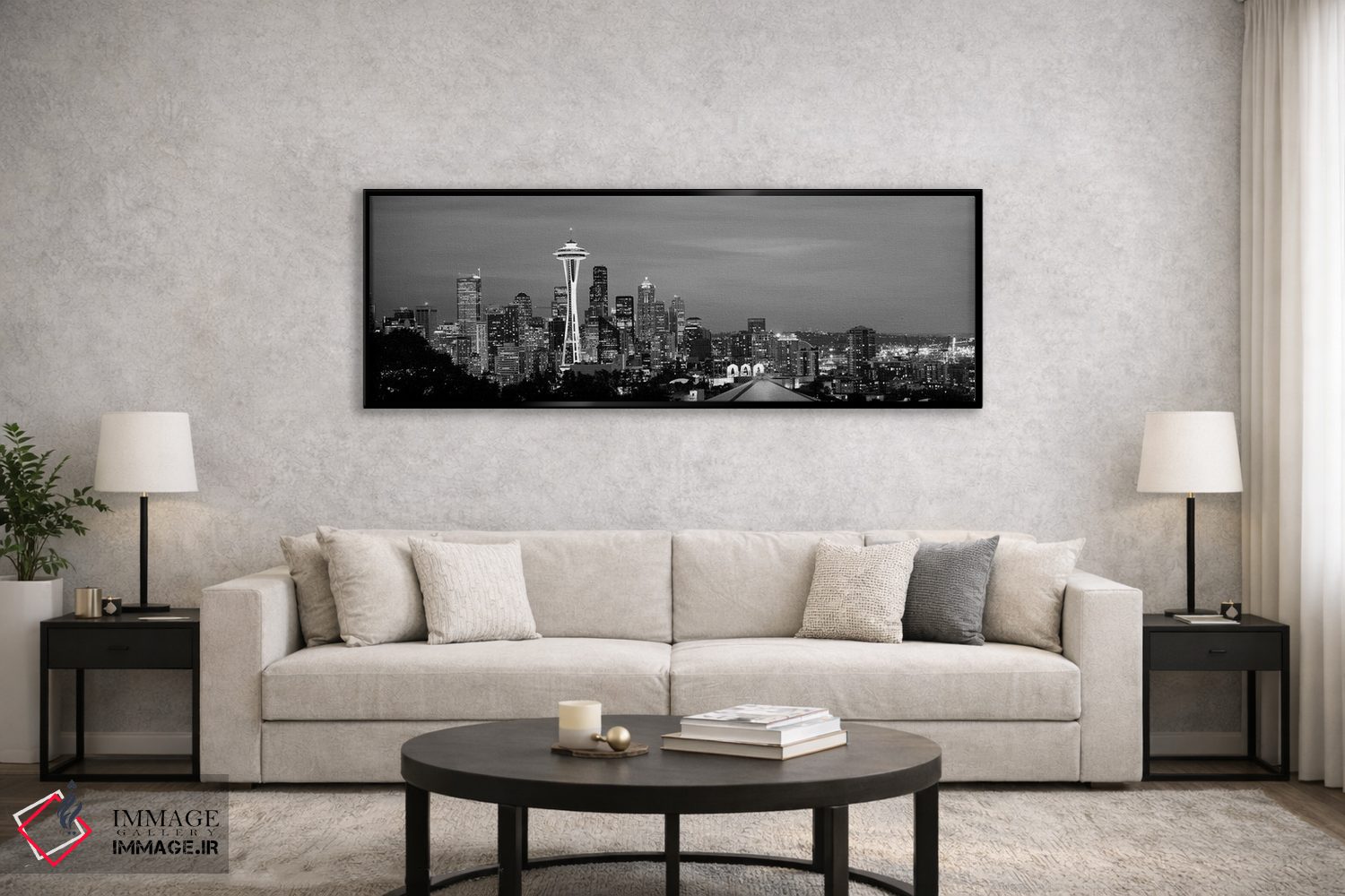 تابلو دکوراتیو "آسمان خراش ها در یک شهر که شب ها روشن است، اسپیس نیل… اثر پانورامیک ایمجز - D6B