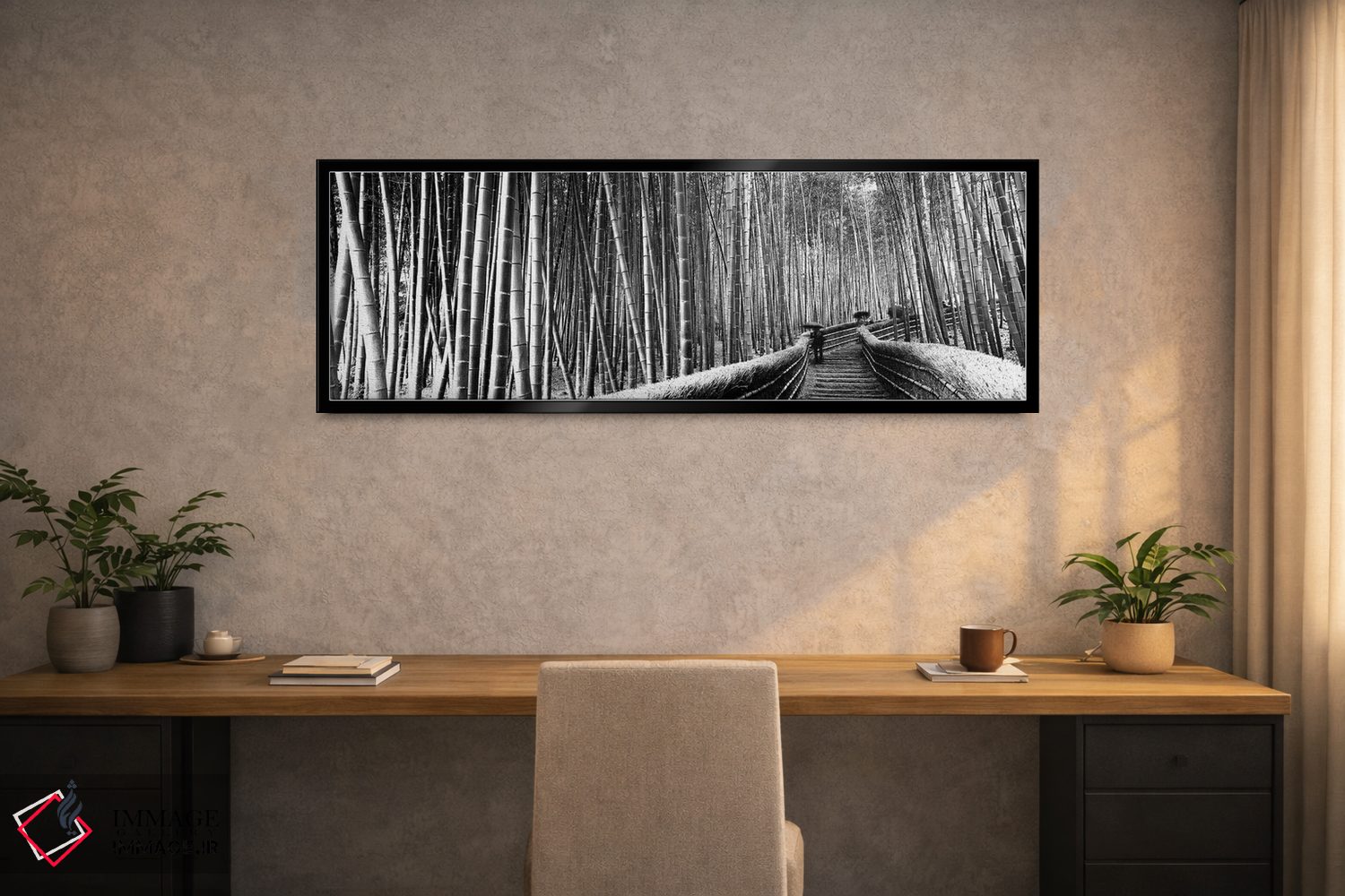 تابلو دکوراتیو "پیاده روی پله ای که از یک جنگل بامبو عبور می کند، آراش… اثر پانورامیک ایمجز - D2B