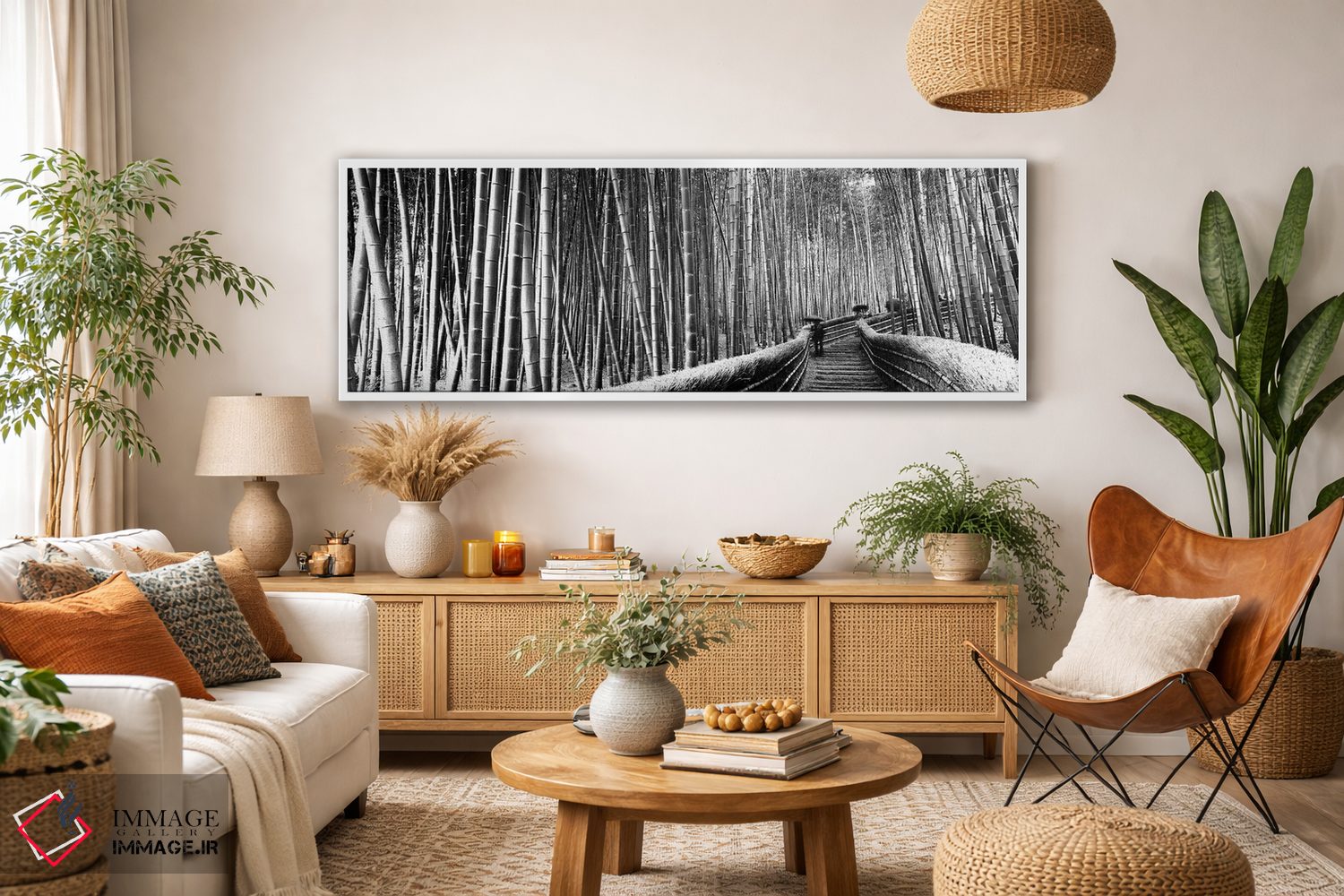 تابلو دکوراتیو "پیاده روی پله ای که از یک جنگل بامبو عبور می کند، آراش… اثر پانورامیک ایمجز - D3W