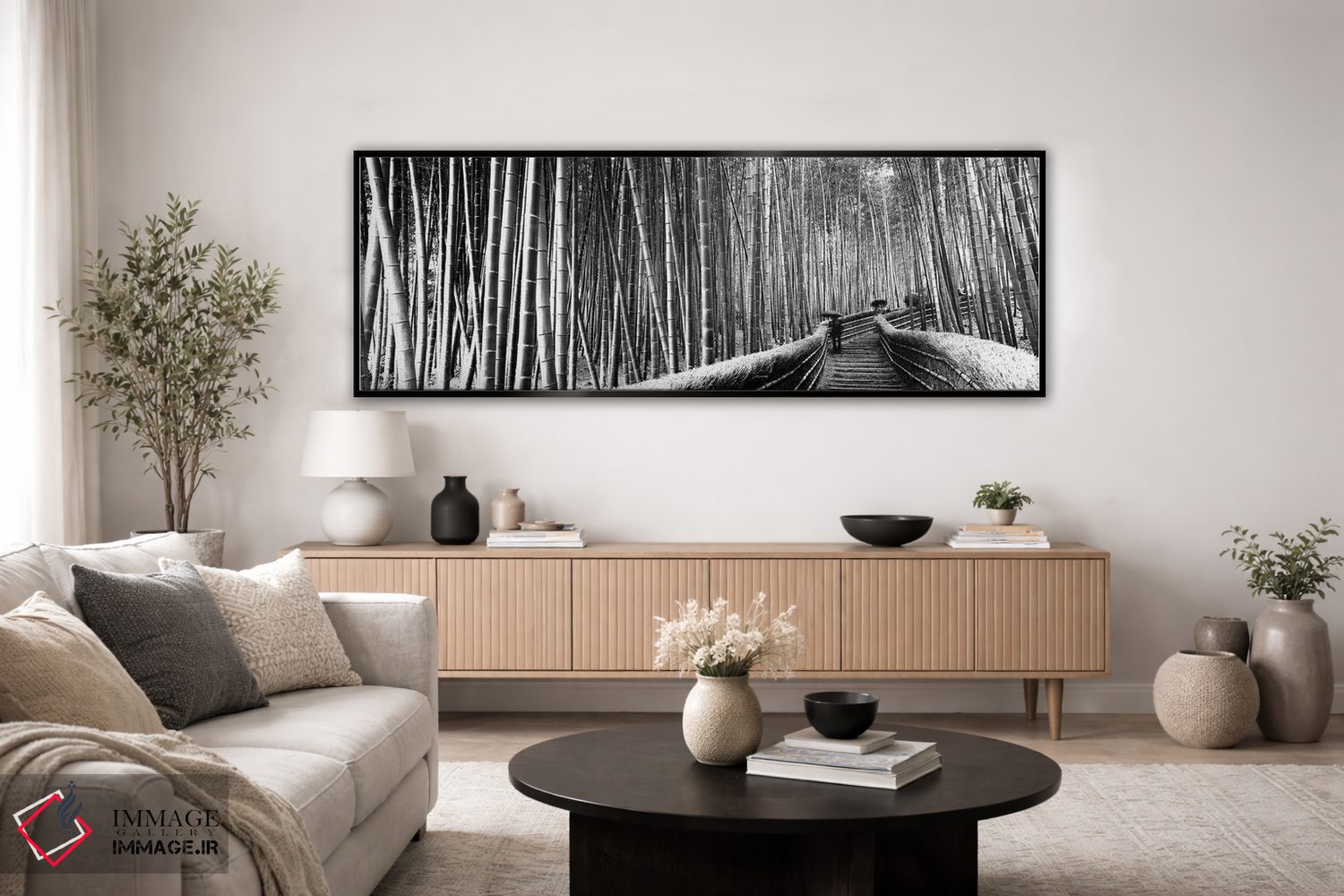 تابلو دکوراتیو "پیاده روی پله ای که از یک جنگل بامبو عبور می کند، آراش… اثر پانورامیک ایمجز - D5B