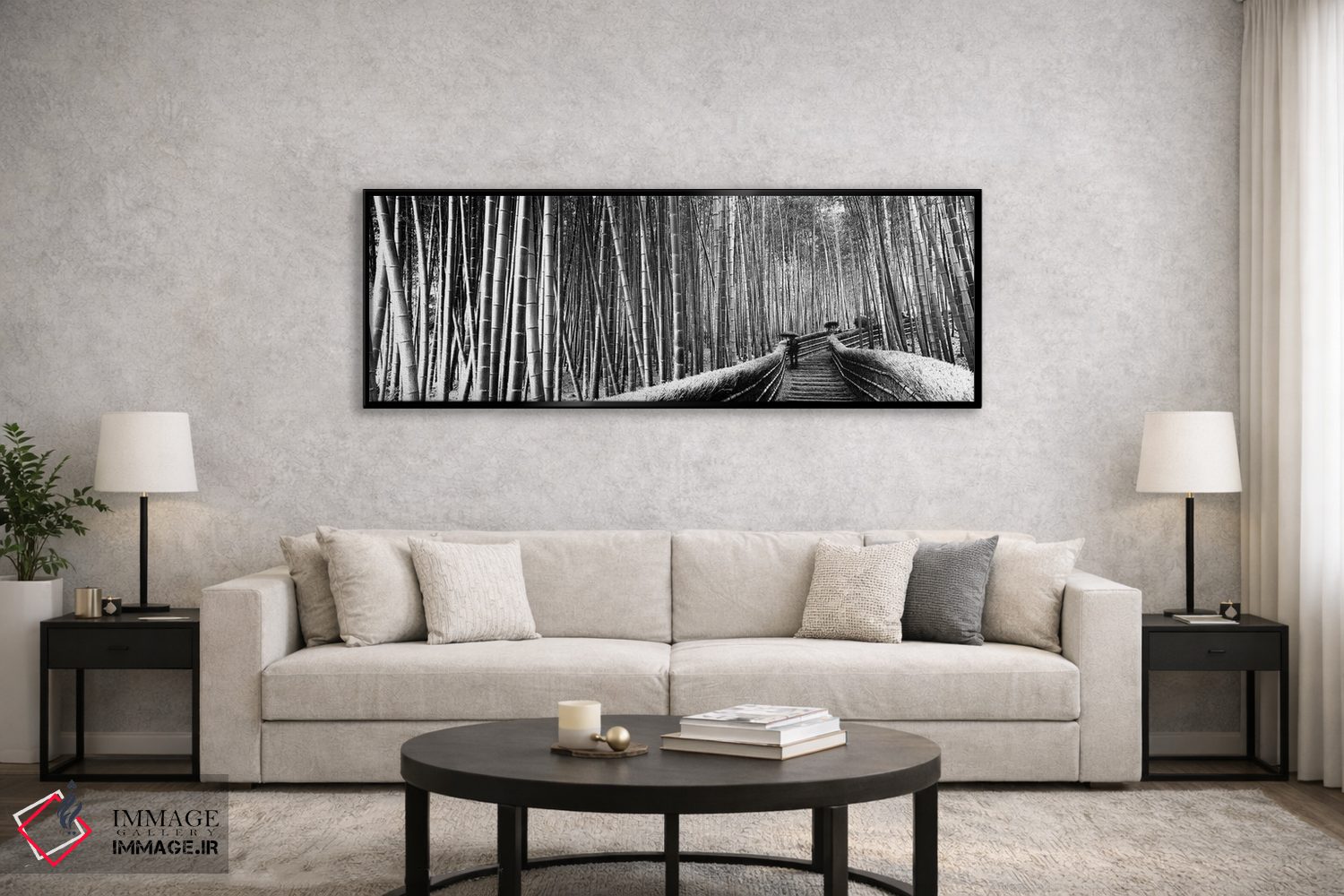 تابلو دکوراتیو "پیاده روی پله ای که از یک جنگل بامبو عبور می کند، آراش… اثر پانورامیک ایمجز - D6B