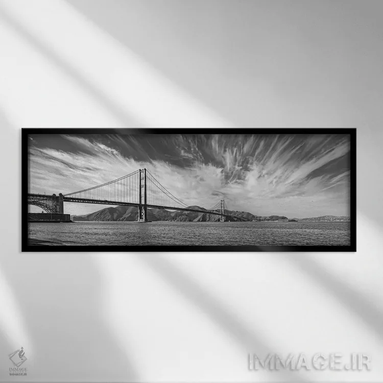 تابلو دکوراتیو "پل معلق بر فراز اقیانوس آرام، پل دروازه طلایی، خلیج سا… اثر پانورامیک ایمجز - نمای قابدار مشکی