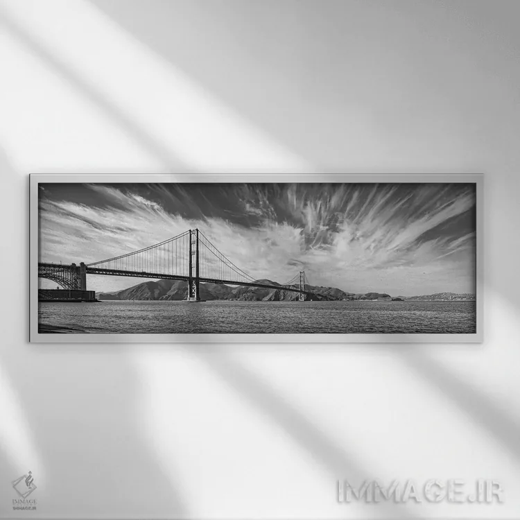 تابلو دکوراتیو "پل معلق بر فراز اقیانوس آرام، پل دروازه طلایی، خلیج سا… اثر پانورامیک ایمجز - نمای قابدار سفید