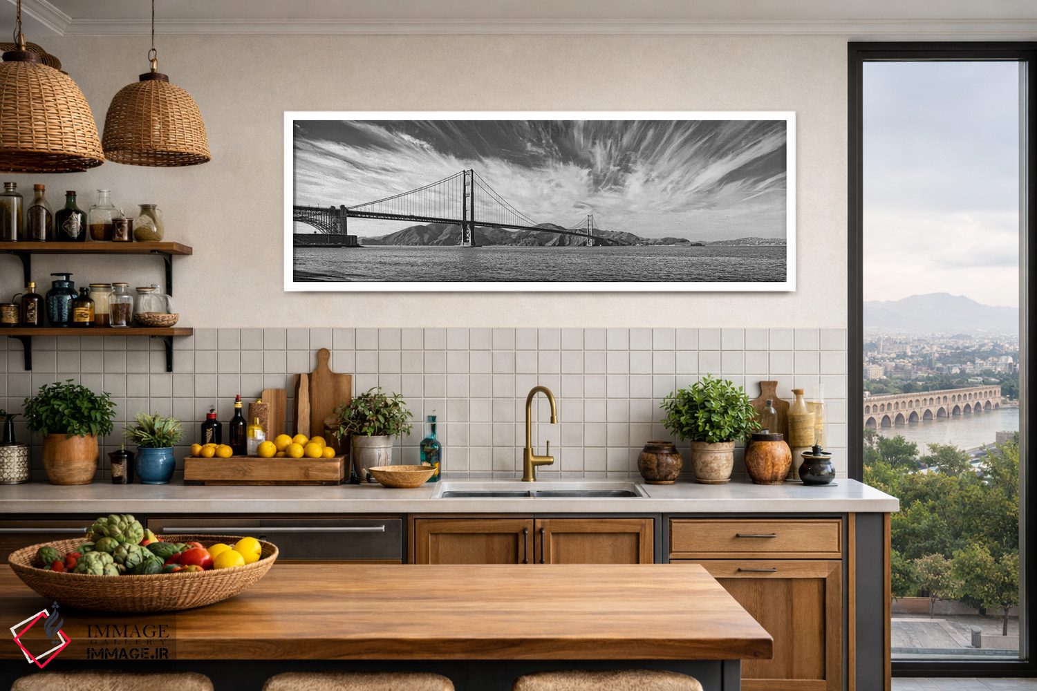 تابلو دکوراتیو "پل معلق بر فراز اقیانوس آرام، پل دروازه طلایی، خلیج سا… اثر پانورامیک ایمجز - D3W