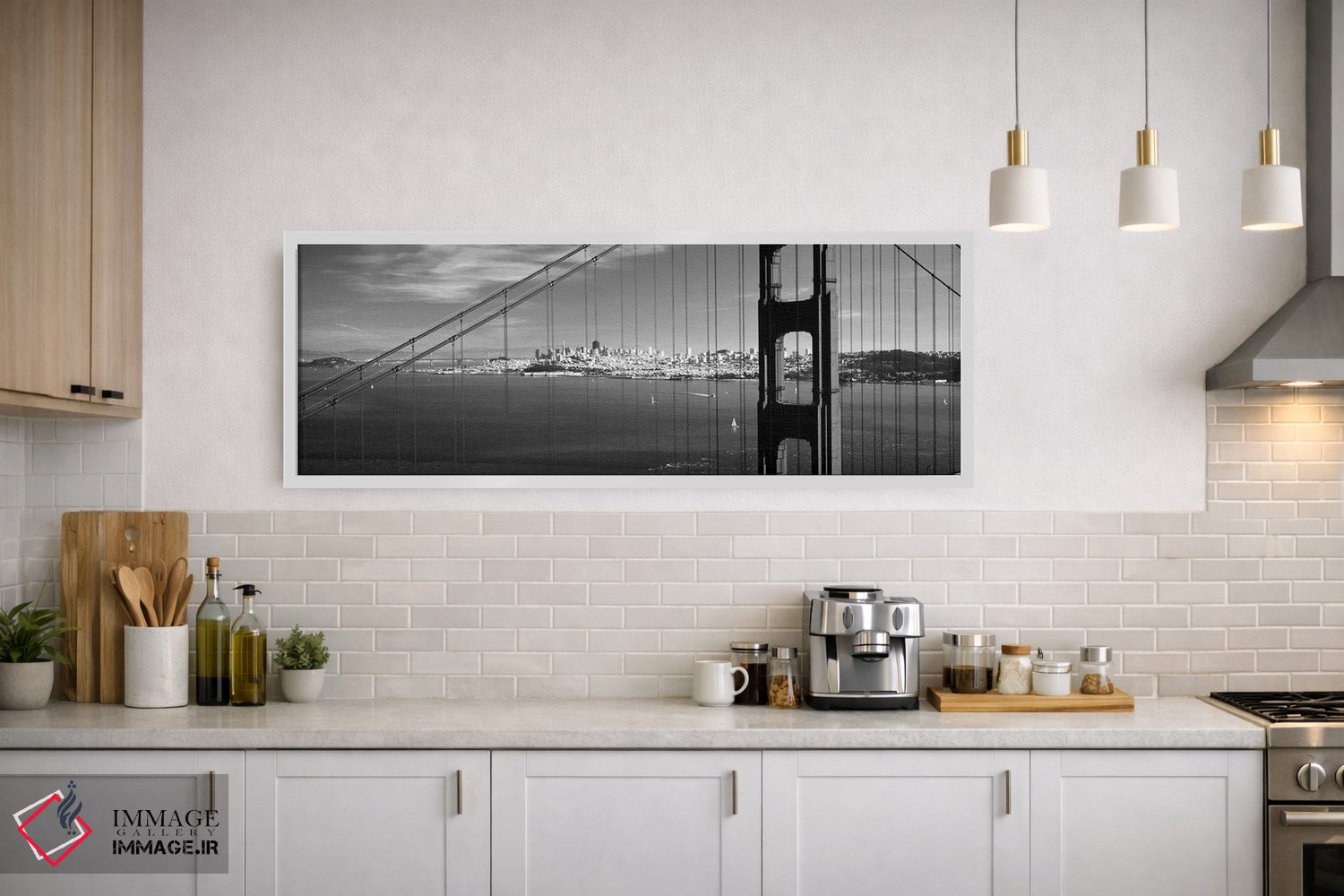 تابلو دکوراتیو "پل معلق با شهری در پس زمینه، پل دروازه طلایی، سانفرانس… اثر پانورامیک ایمجز - D1W