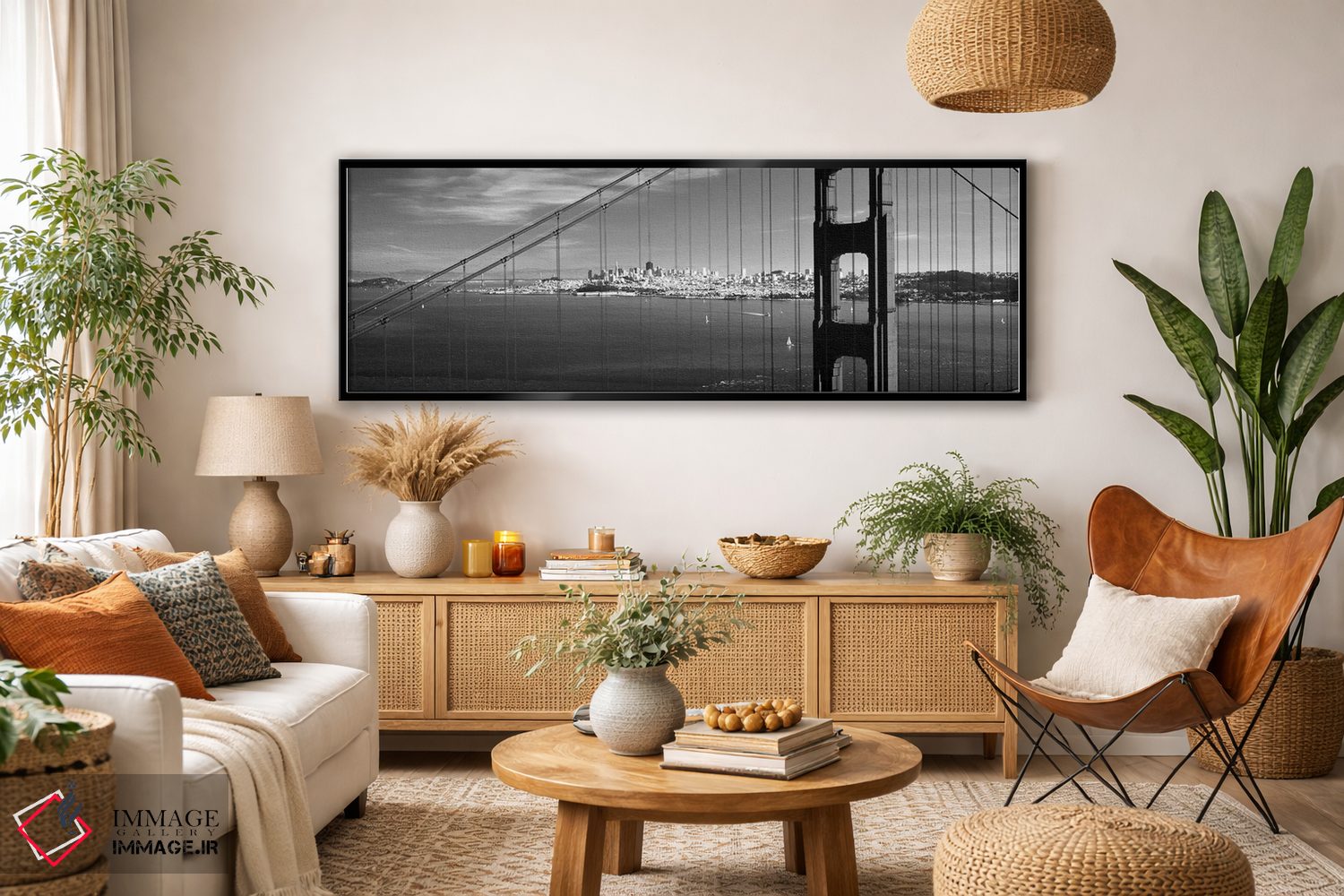 تابلو دکوراتیو "پل معلق با شهری در پس زمینه، پل دروازه طلایی، سانفرانس… اثر پانورامیک ایمجز - D5B
