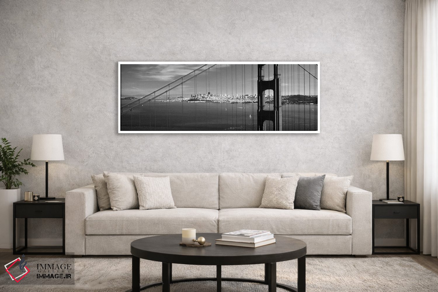 تابلو دکوراتیو "پل معلق با شهری در پس زمینه، پل دروازه طلایی، سانفرانس… اثر پانورامیک ایمجز - D6W