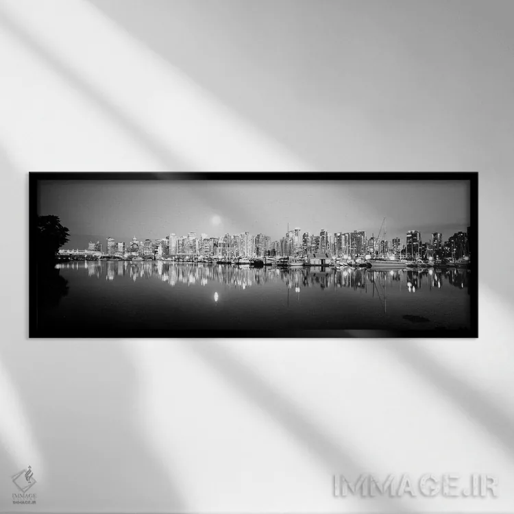 تابلو دکوراتیو "خط افق ونکوور، بریتیش کلمبیا، کانادا" اثر پانورامیک ایمجز - نمای قابدار مشکی