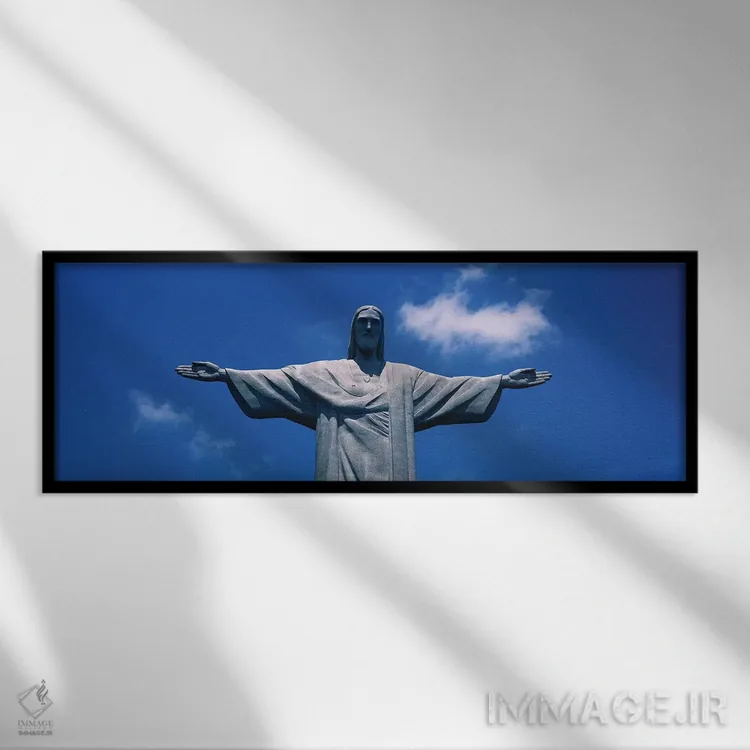 تابلو دکوراتیو نمای پایین از مجسمه مسیح ناجی، کورکووادو، ریودوژانیرو… اثر پانورامیک ایمجز - نمای قابدار مشکی