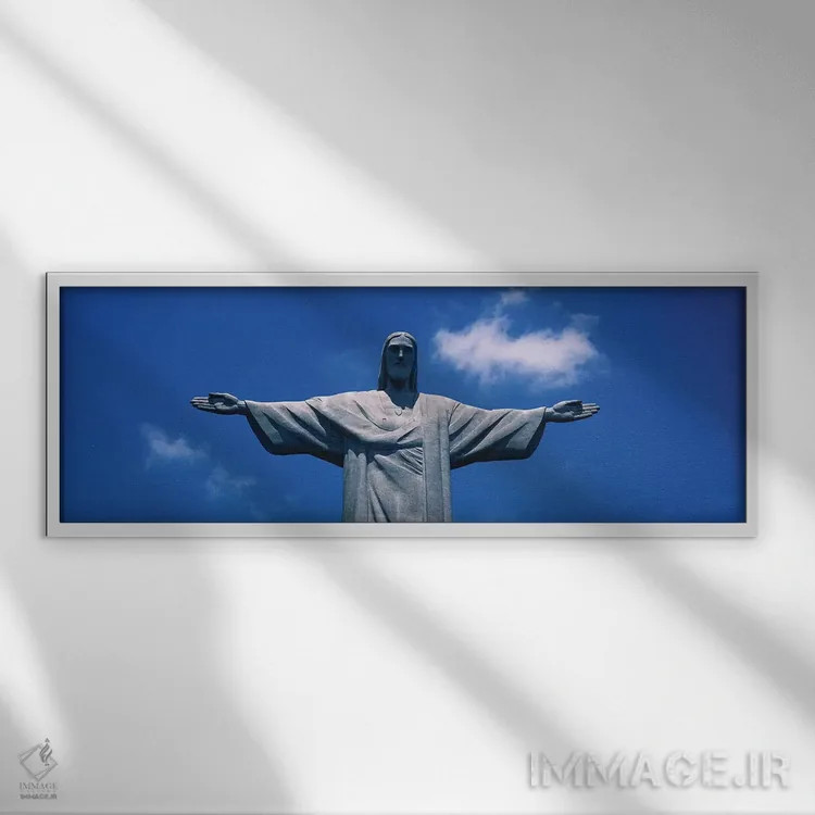 تابلو دکوراتیو نمای پایین از مجسمه مسیح ناجی، کورکووادو، ریودوژانیرو… اثر پانورامیک ایمجز - نمای قابدار سفید