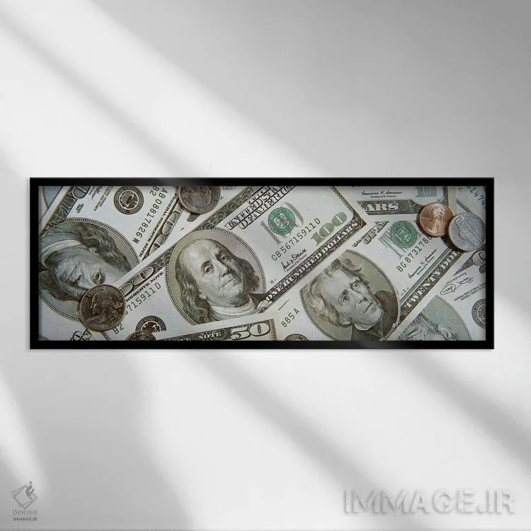 تابلو دکوراتیو ارز دلار و سنت ایالات متحده اثر پانورامیک ایمجز - نمای قابدار مشکی