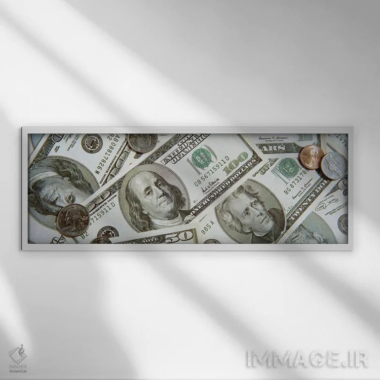 تابلو دکوراتیو ارز دلار و سنت ایالات متحده اثر پانورامیک ایمجز - نمای قابدار سفید
