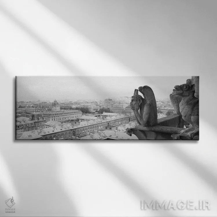 تابلو دکوراتیو مجسمه گارگویل در کلیسا، نوتردام، پاریس، ایل-دو-فرانس، ف… اثر پانورامیک ایمجز - نمای روبهرو روی دیوار