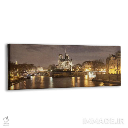 تابلو دکوراتیو نوتردام و برج ایفل در غروب، پاریس، ایل-دو-فرانس، فرانسه اثر پانورامیک ایمجز - نمای پرسپکتیو محصول