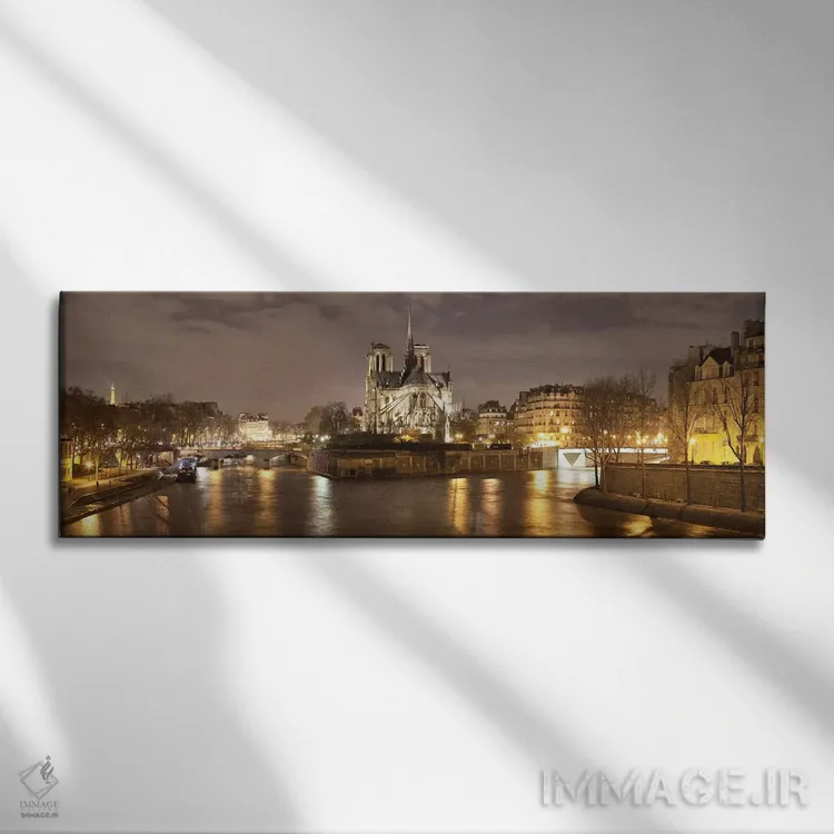 تابلو دکوراتیو نوتردام و برج ایفل در غروب، پاریس، ایل-دو-فرانس، فرانسه اثر پانورامیک ایمجز - نمای روبهرو روی دیوار