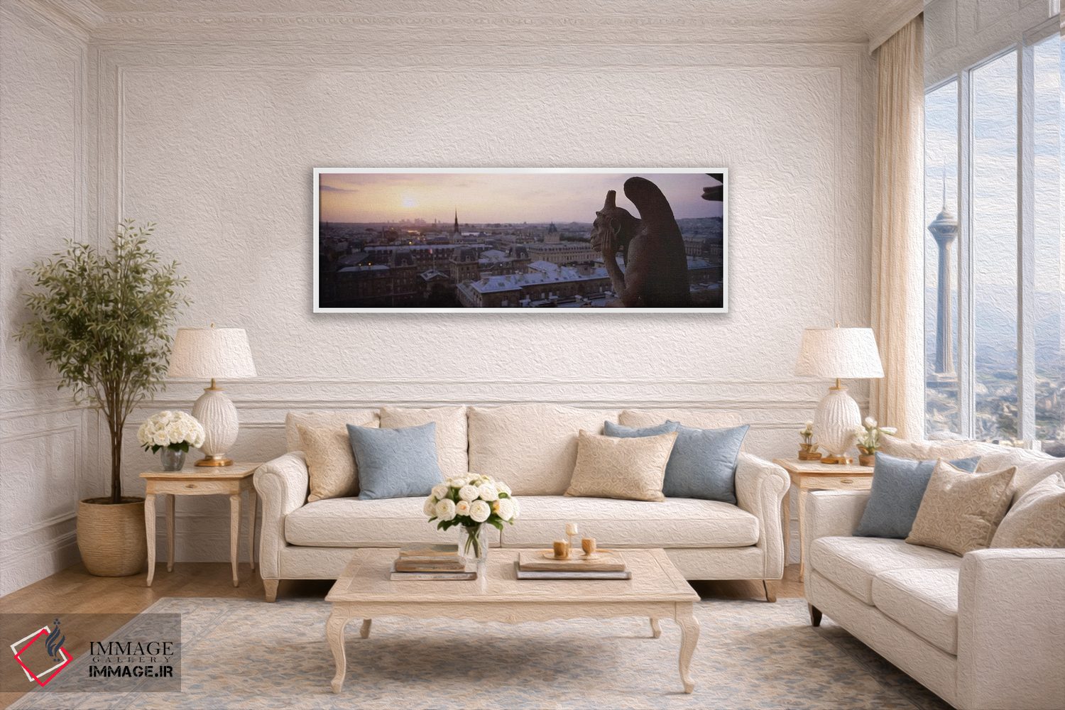 تابلو دکوراتیو مجسمه کیمرا با نمای شهری در پس زمینه، گالری د کیمر، نوت… اثر پانورامیک ایمجز - D4W