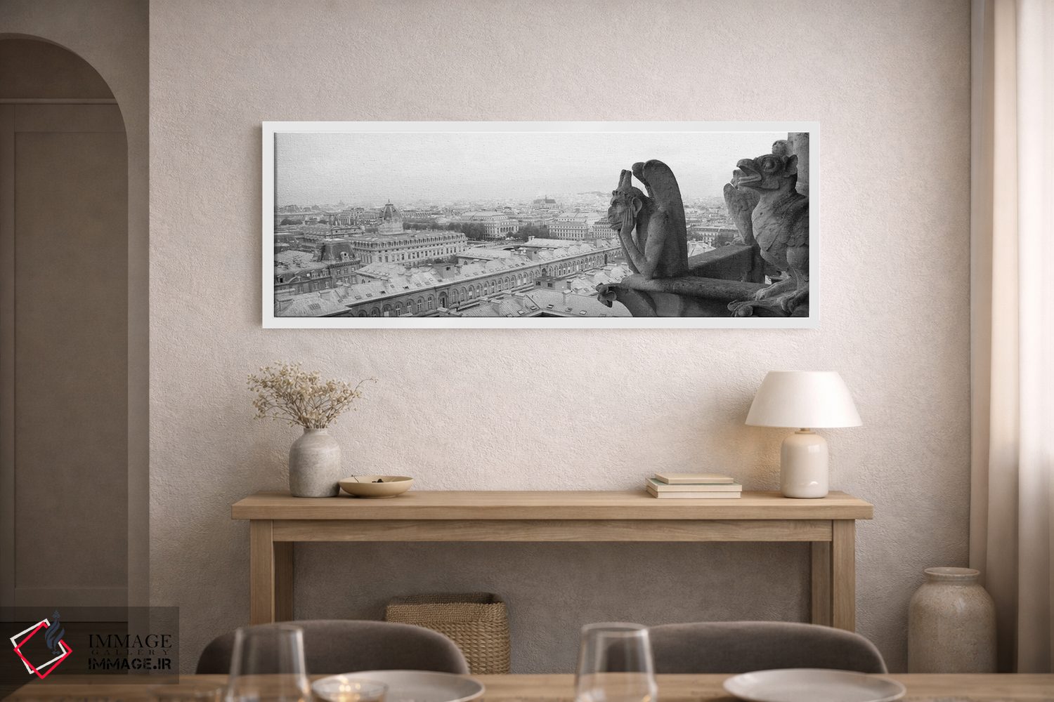 تابلو دکوراتیو مجسمه گارگویل در کلیسا، نوتردام، پاریس، ایل-دو-فرانس، ف… اثر پانورامیک ایمجز - D1W