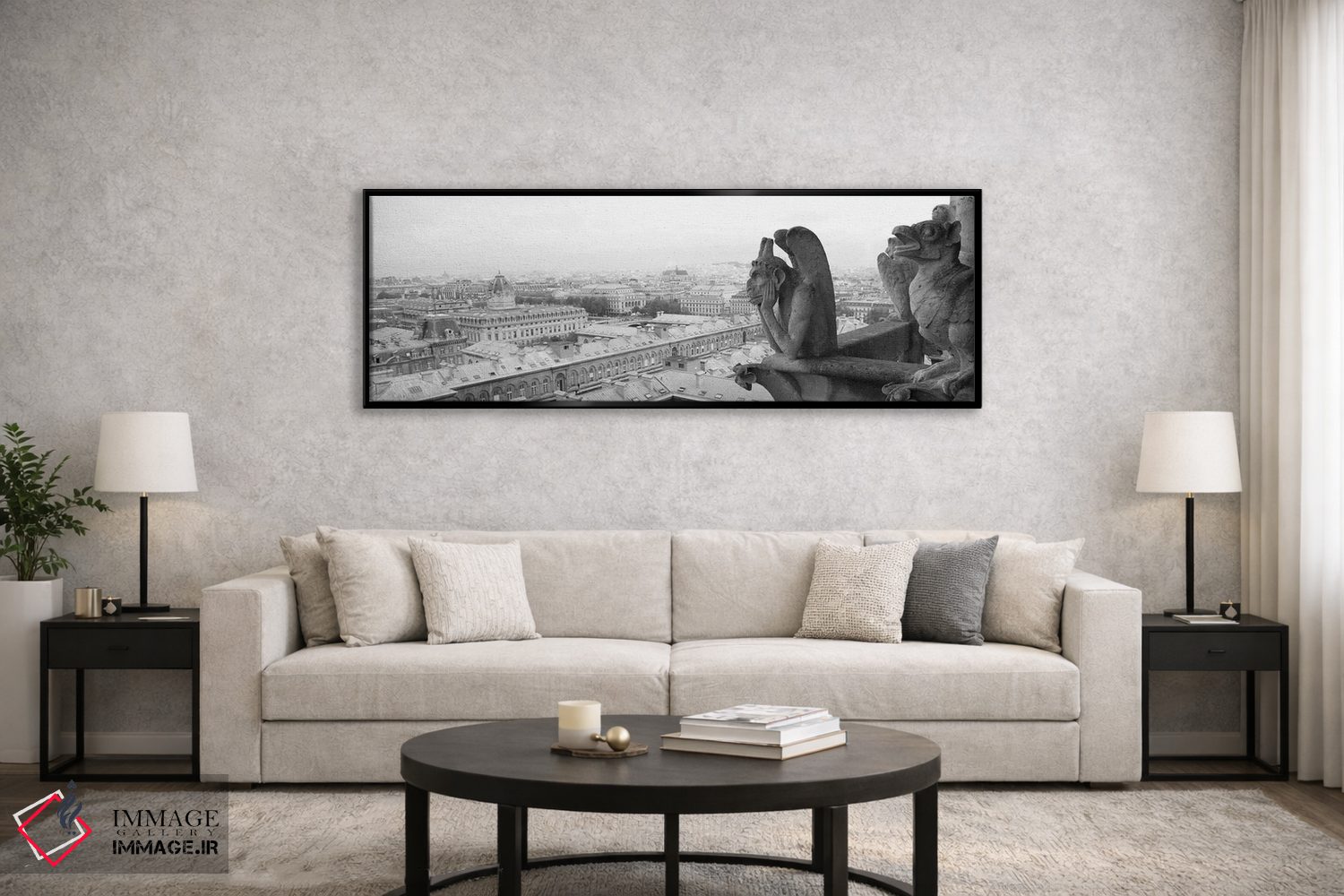 تابلو دکوراتیو مجسمه گارگویل در کلیسا، نوتردام، پاریس، ایل-دو-فرانس، ف… اثر پانورامیک ایمجز - D6B