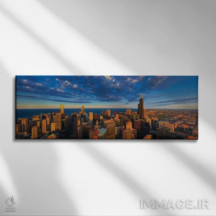 تابلو دکوراتیو نمای هوایی از منظره شهری در کنار آب، دریاچه میشیگان، شی… اثر پانورامیک ایمجز - نمای روبهرو روی دیوار