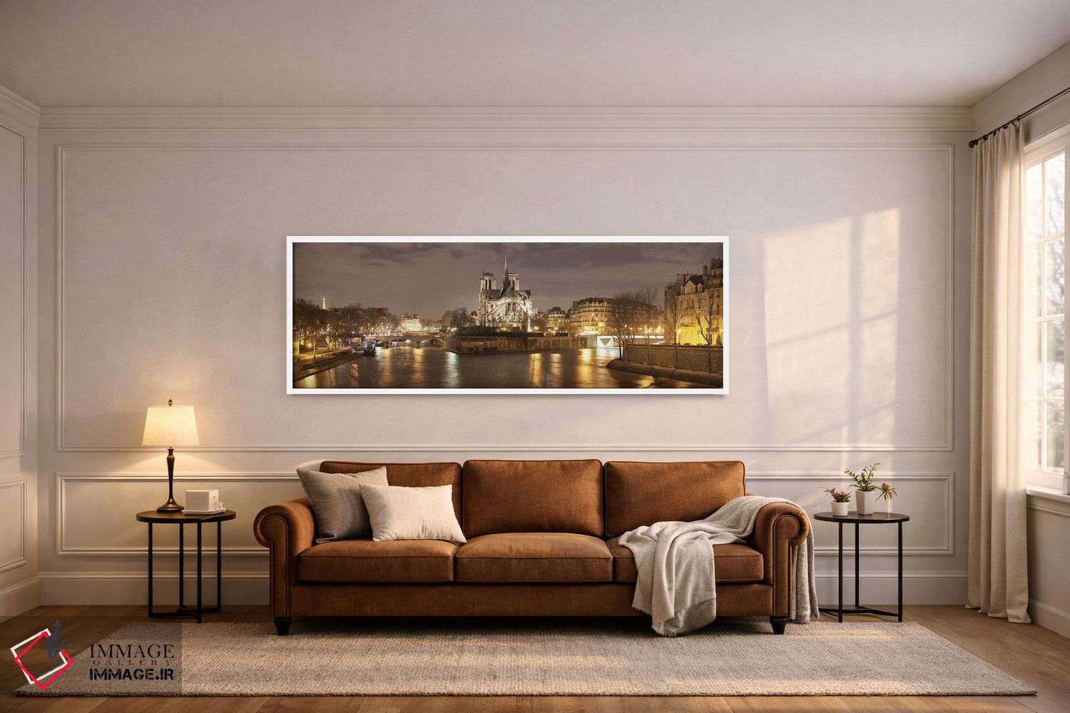 تابلو دکوراتیو نوتردام و برج ایفل در غروب، پاریس، ایل-دو-فرانس، فرانسه اثر پانورامیک ایمجز - D4W