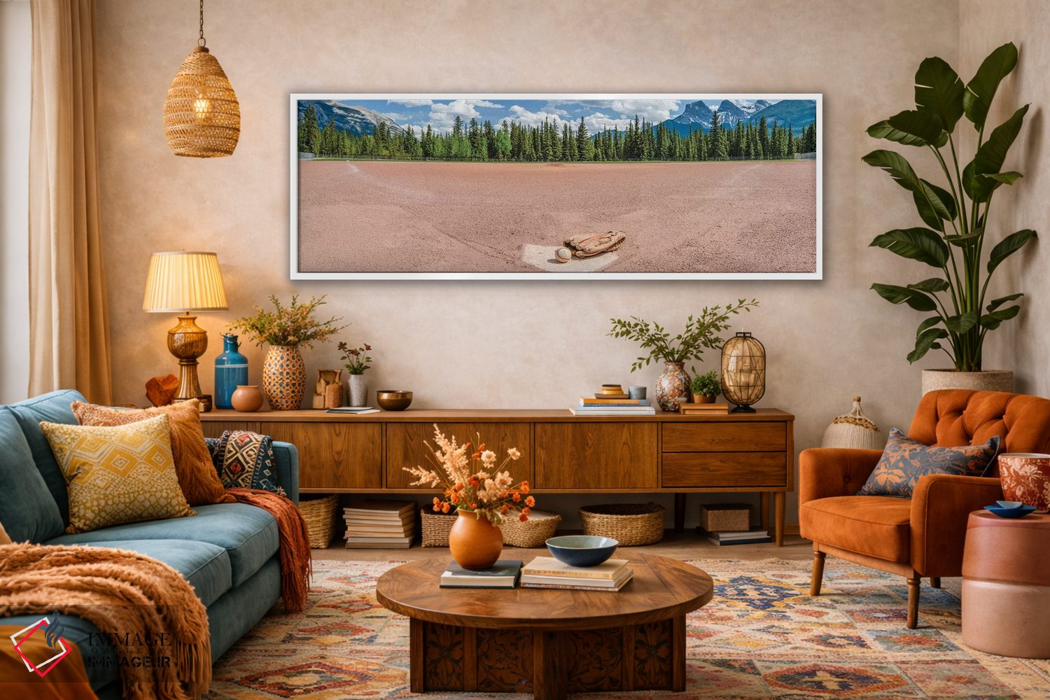 تابلو دکوراتیو دستکش بیسبال و توپ در منظر، میدان بیسبال، آلبرتا، کاناد… اثر پانورامیک ایمجز - D2W