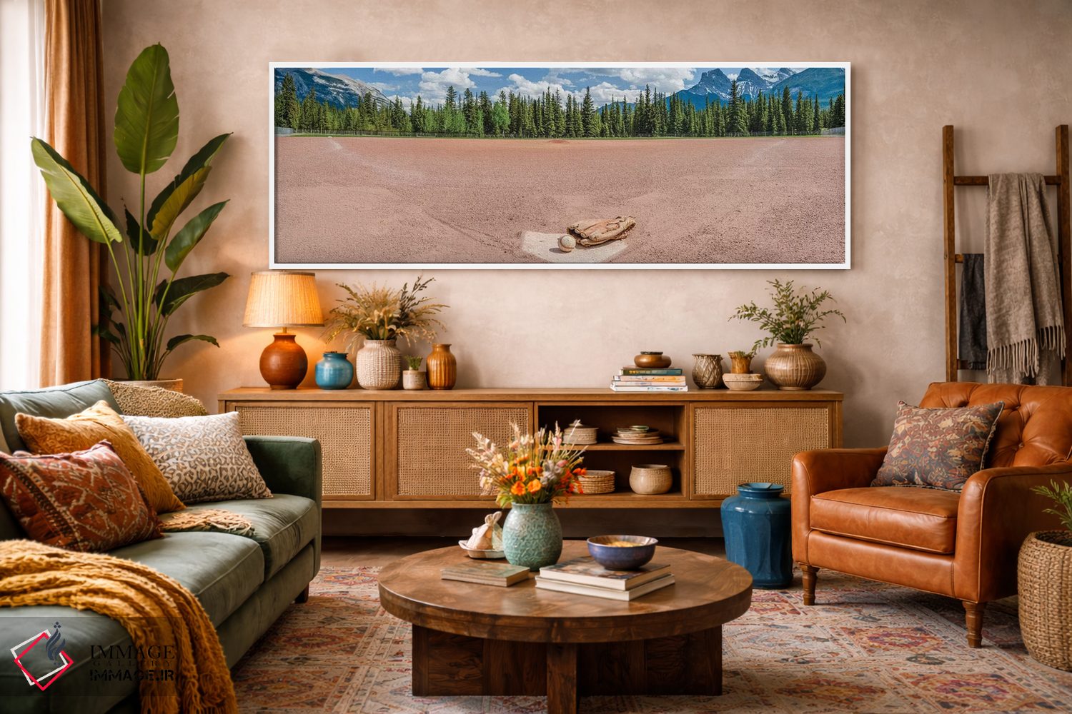 تابلو دکوراتیو دستکش بیسبال و توپ در منظر، میدان بیسبال، آلبرتا، کاناد… اثر پانورامیک ایمجز - D1W