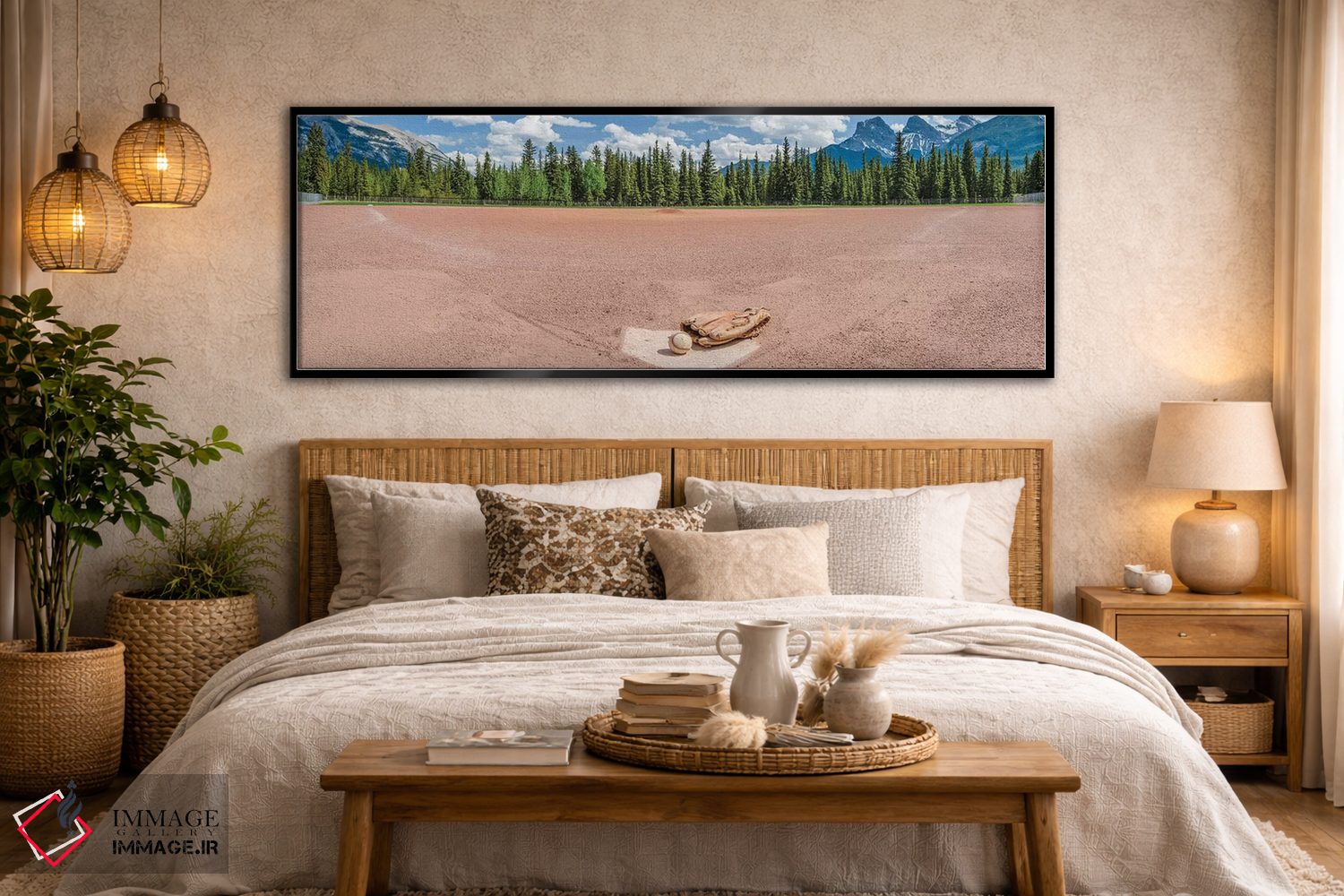 تابلو دکوراتیو دستکش بیسبال و توپ در منظر، میدان بیسبال، آلبرتا، کاناد… اثر پانورامیک ایمجز - D5B