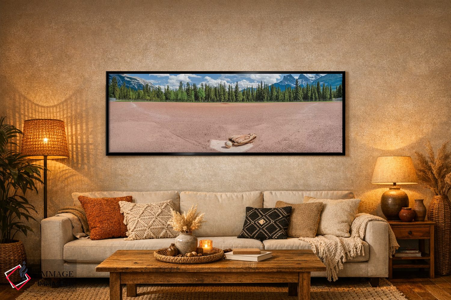 تابلو دکوراتیو دستکش بیسبال و توپ در منظر، میدان بیسبال، آلبرتا، کاناد… اثر پانورامیک ایمجز - D6B