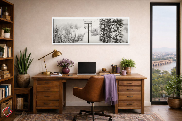 تابلو دکوراتیو تله کابین و درختان همیشه سبز پوشیده از برف در گذرگاه اس… اثر پانورامیک ایمجز - D1W
