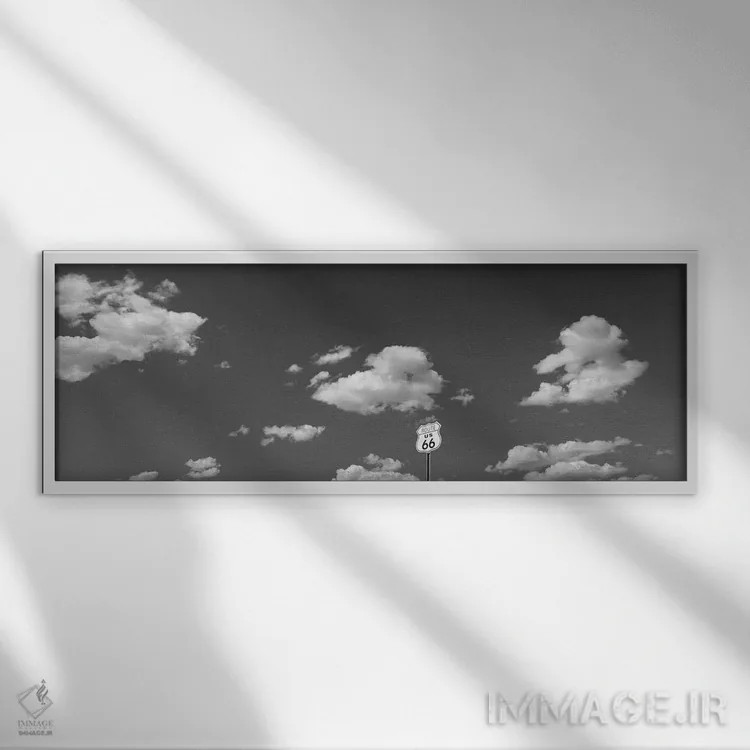 تابلو دکوراتیو ابرها، جاده ۶۶، ایسلتای نیومکزیکو، آمریکا اثر پانورامیک ایمجز - نمای قابدار سفید