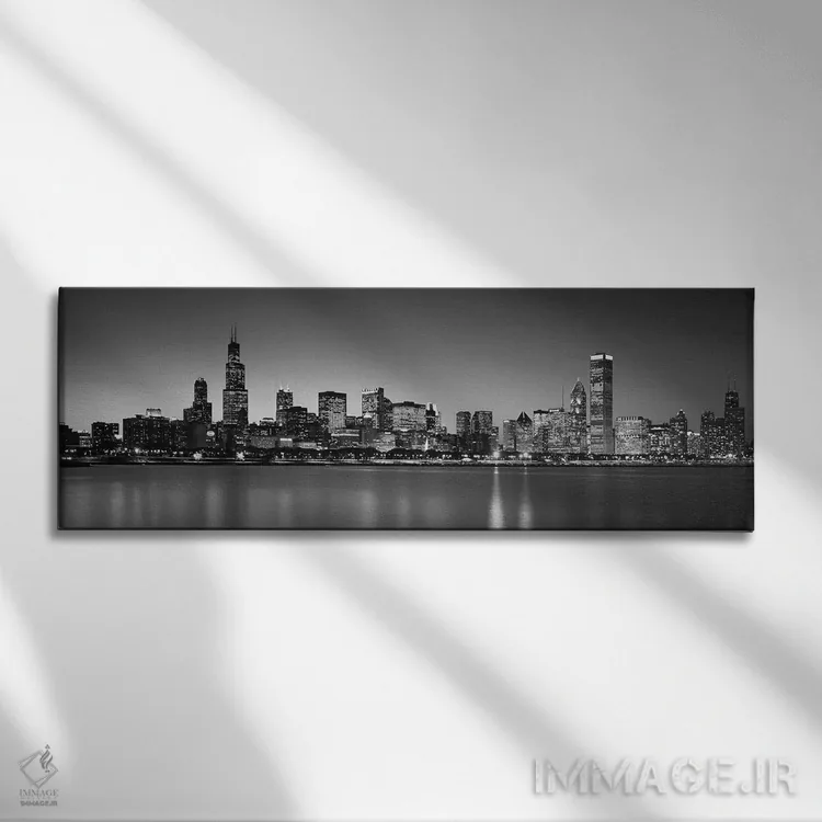 تابلو دکوراتیو Skyline, Chicago, Illinois, USA BW Black and White" - "… اثر پانورامیک ایمجز - نمای روبهرو روی دیوار