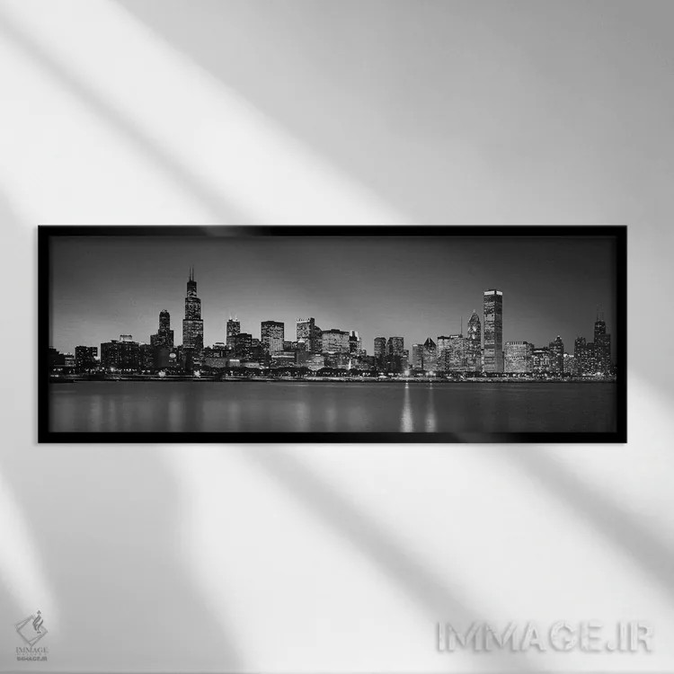 تابلو دکوراتیو Skyline, Chicago, Illinois, USA BW Black and White" - "… اثر پانورامیک ایمجز - نمای قابدار مشکی