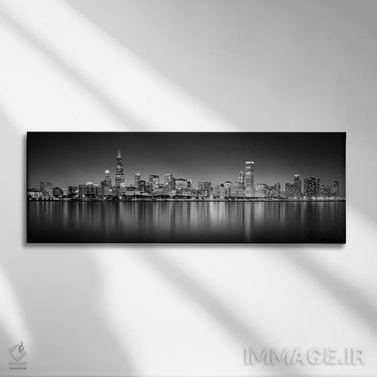 تابلو دکوراتیو انعکاس آسمان خراش ها در دریاچه، دریاچه میشیگان، شیکاگو… اثر پانورامیک ایمجز - نمای روبهرو روی دیوار