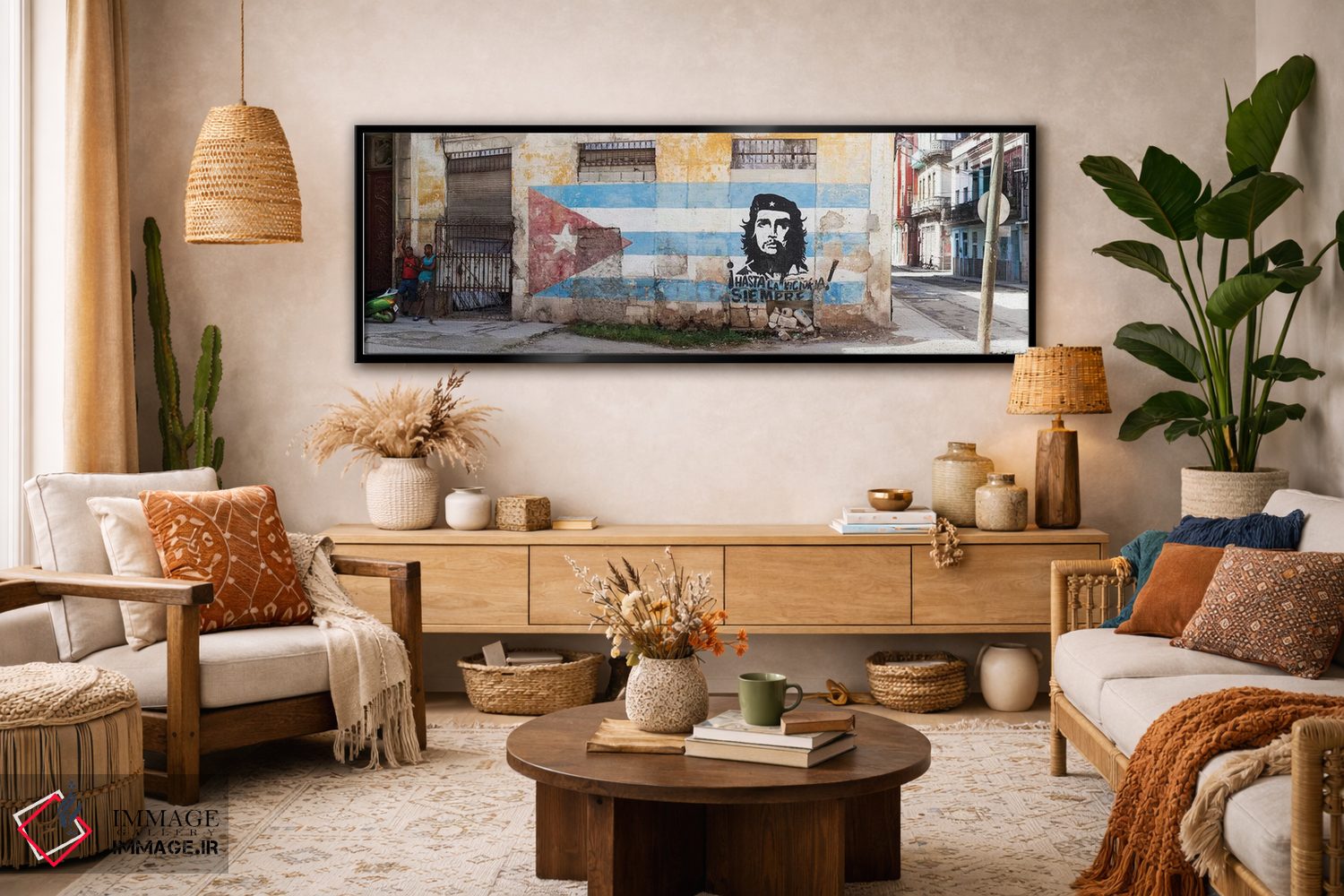 تابلو دکوراتیو Havana, Cuba" - "مقصد دیواری چگوارا روی پرچم کوبا، هاوا… اثر پانورامیک ایمجز - D2B