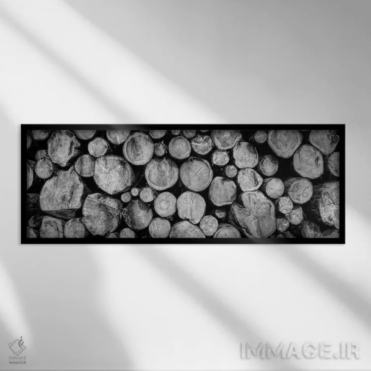 تابلو دکوراتیو توده ای از تنه درختان در نمای نزدیک، فریدن اشتات، بادن… اثر پانورامیک ایمجز - نمای قابدار مشکی
