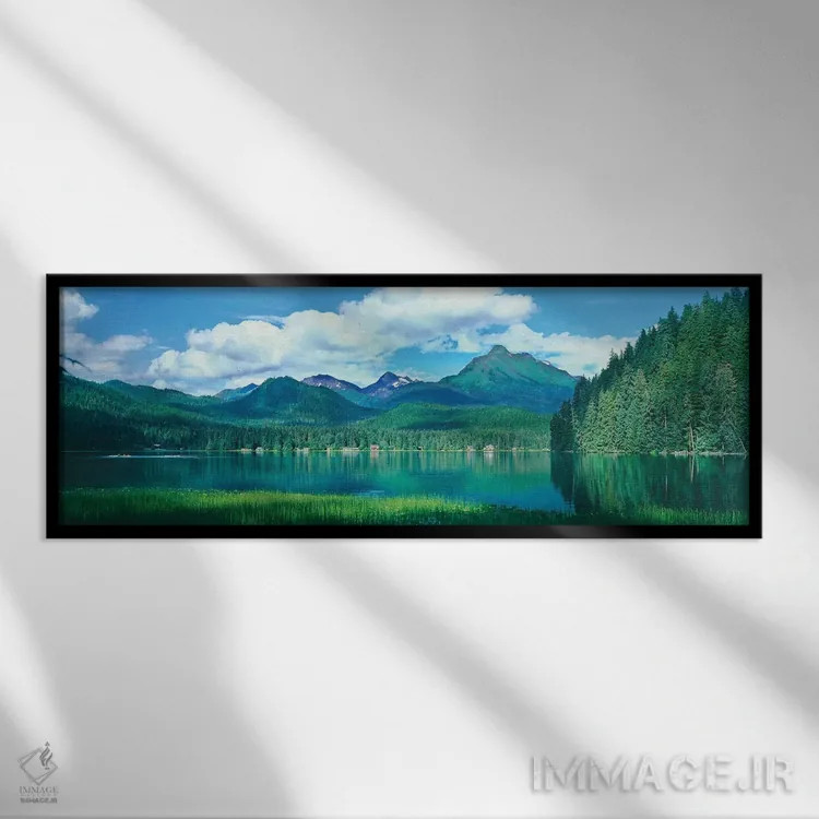 تابلو دکوراتیو انعکاس درختان در دریاچه، دریاچه جونو، آلاسکا، ایالات مت… اثر پانورامیک ایمجز - نمای قابدار مشکی