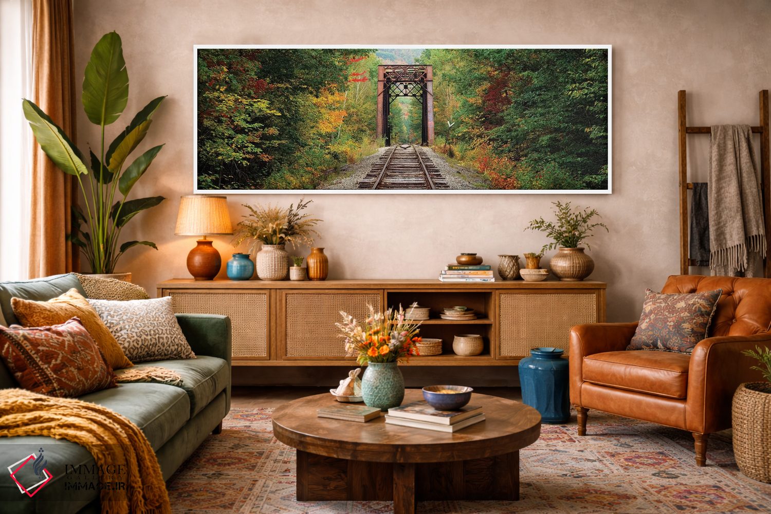 تابلو دکوراتیو ریل راه آهن که از میان جنگلی می گذرد، جنگل ملی کوه های… اثر پانورامیک ایمجز - D3W
