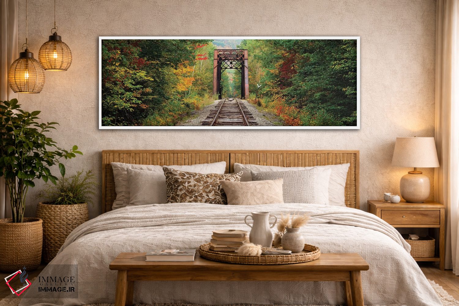 تابلو دکوراتیو ریل راه آهن که از میان جنگلی می گذرد، جنگل ملی کوه های… اثر پانورامیک ایمجز - D5W