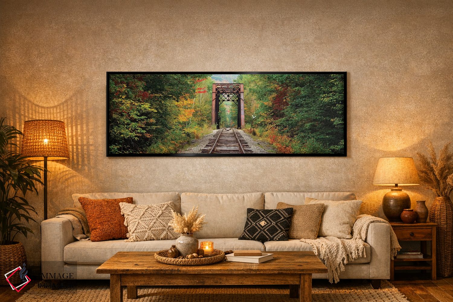 تابلو دکوراتیو ریل راه آهن که از میان جنگلی می گذرد، جنگل ملی کوه های… اثر پانورامیک ایمجز - D6B