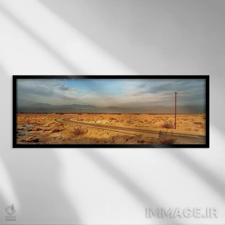 تابلو دکوراتیو جاده ای که از میان بیابان می گذرد، پالم اسپرینگز، شهرست… اثر پانورامیک ایمجز - نمای قابدار مشکی