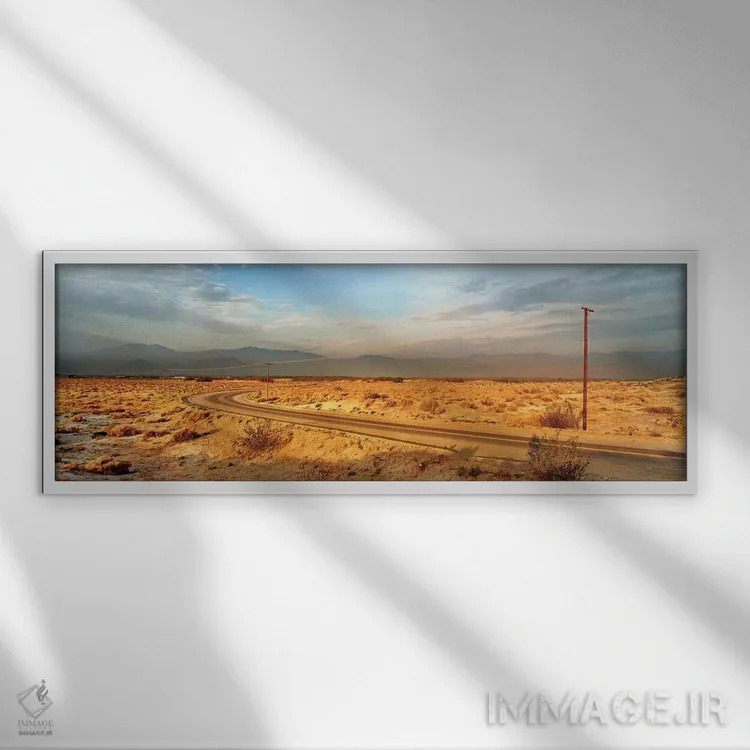 تابلو دکوراتیو جاده ای که از میان بیابان می گذرد، پالم اسپرینگز، شهرست… اثر پانورامیک ایمجز - نمای قابدار سفید