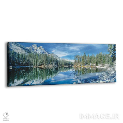 تابلو دکوراتیو کوه و درختان پوشیده از برف که در دریاچه منعکس شده اند… اثر پانورامیک ایمجز - نمای پرسپکتیو محصول