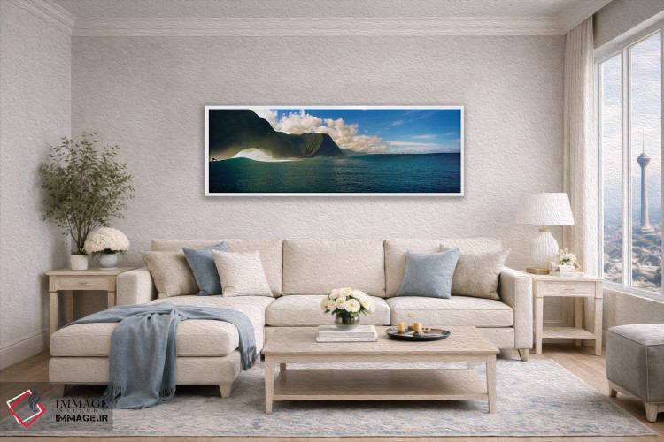 تابلو دکوراتیو امواج متحرک با کوه ها در پس زمینه، مولوکای، هاوایی اثر پانورامیک ایمجز - D4W