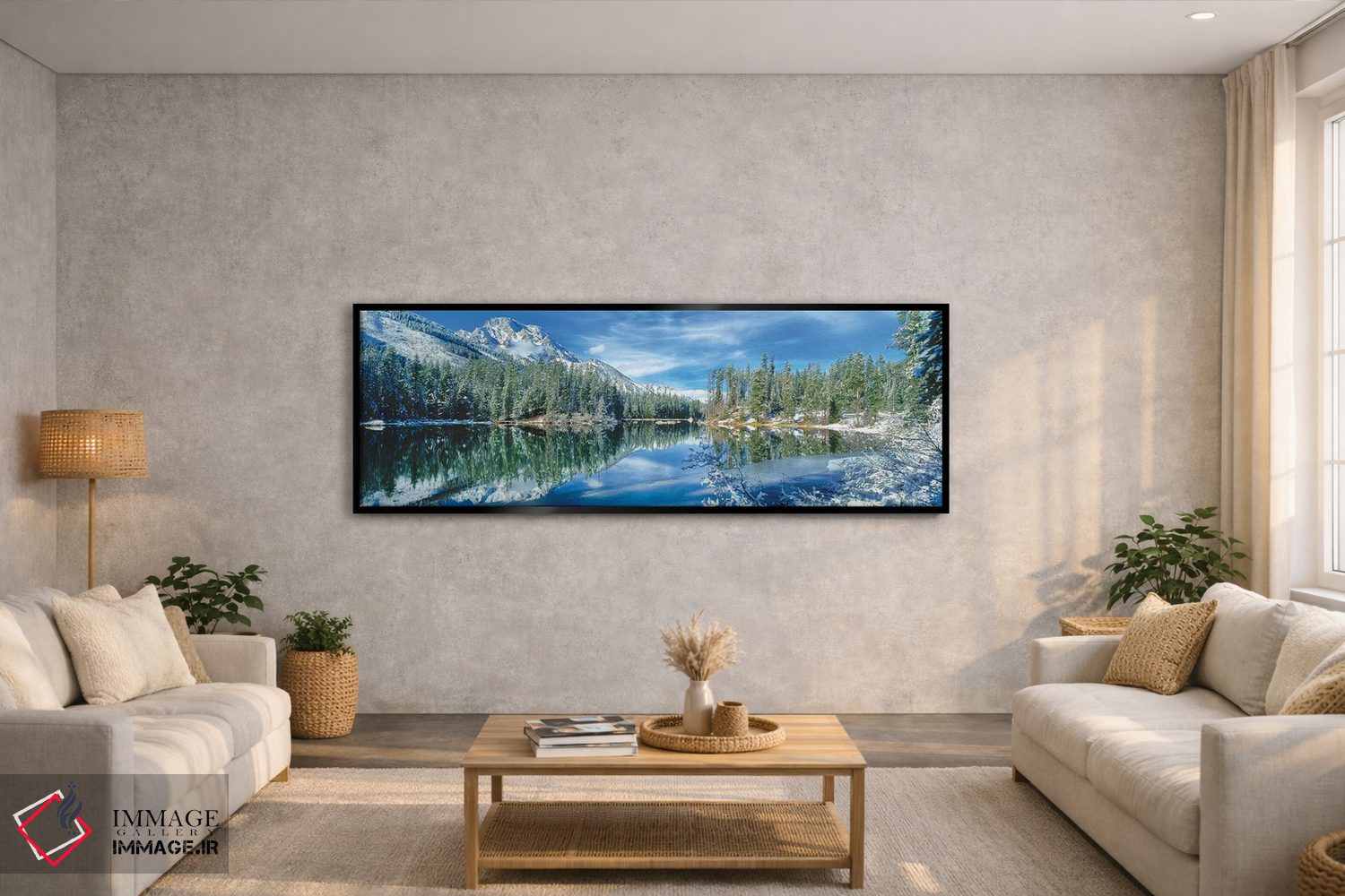 تابلو دکوراتیو کوه و درختان پوشیده از برف که در دریاچه منعکس شده اند… اثر پانورامیک ایمجز - D4B