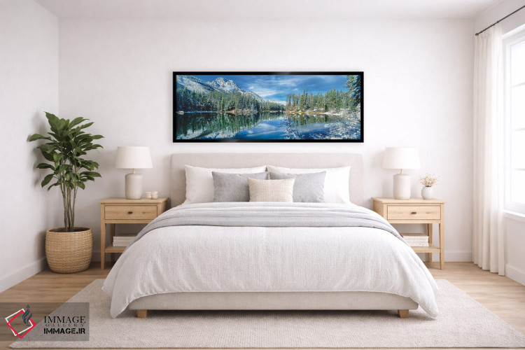 تابلو دکوراتیو کوه و درختان پوشیده از برف که در دریاچه منعکس شده اند… اثر پانورامیک ایمجز - D6B