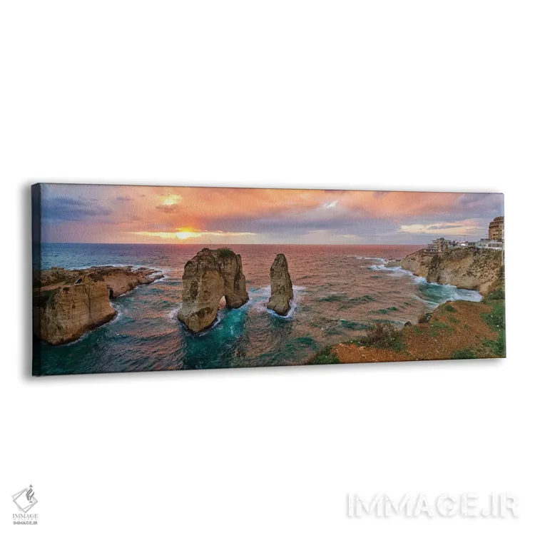 تابلو دکوراتیو "غروب خورشید در ساحل راوشه، بیروت، لبنان" اثر پانورامیک ایمجز - نمای پرسپکتیو محصول